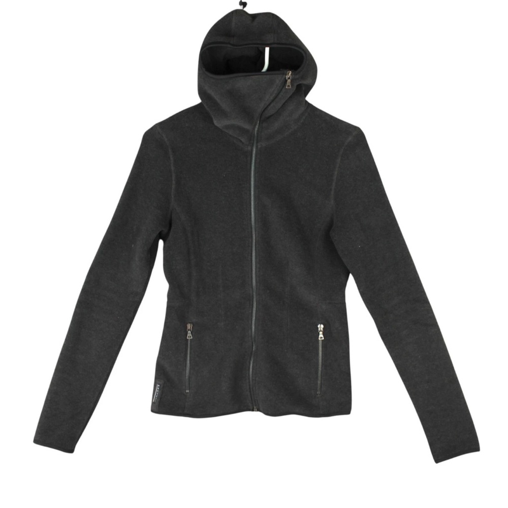 PRADA Ninja Hooded Fleece Jacket Womens Medium Black Polyester Asymmetric Zip